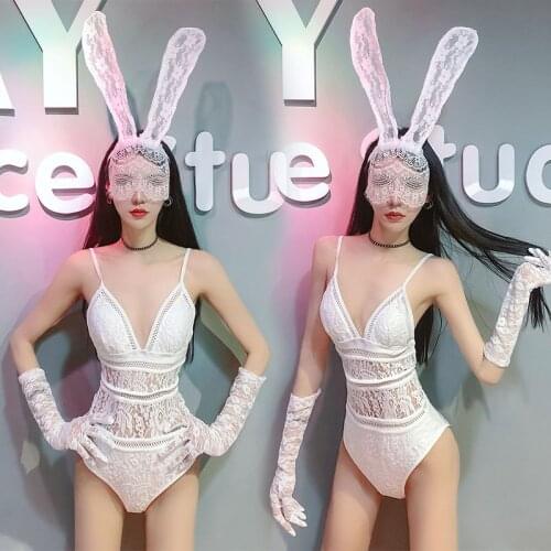 Female Sexy Lace Jumpsuit Bar DS White Bodysuit Nightclub Party Pole Dance Stage Performance Costume Ladies Rave Outfits DWY4674
