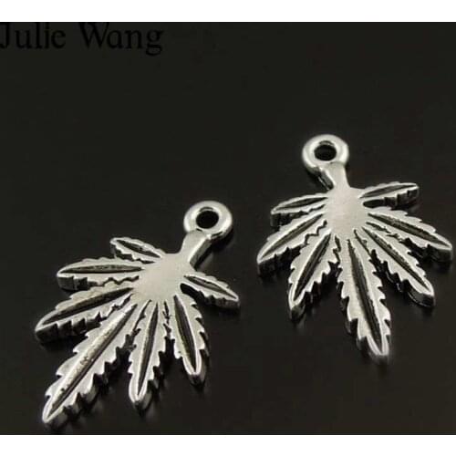 Julie Wang 10-50PCS Small Leaf Charms Antique Silver Color Alloy Pendants Jewelry Making Earring Necklace Findings Accessory
