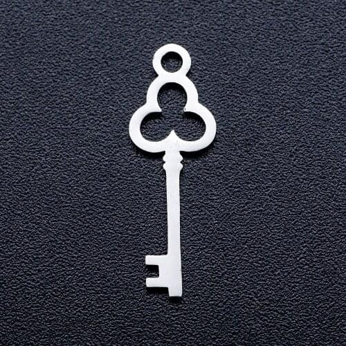 10pcs/lot Flower Key DIY Jewelry Charms Wholesale 100% Stainless Steel Dropshipping Finding Charm Supplies AAAAA Quality Pendant
