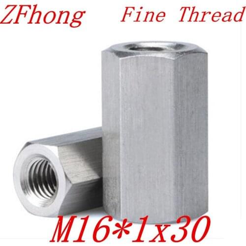 2pcs M16*1*30 m16x1.0 Fine Thread Hex Rod Coupling Nut 304 Stainless Steel