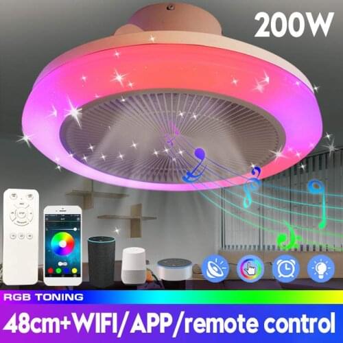 200W Modern WiFi Smart LED Music Ceiling Fan Lamp Remote & App Control bluetooth 3-Wind Adjust Speed Dimmable Ceiling Light Fan