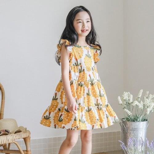 2020 New Summer Girls Dress Kids Pineapple Printed Dress Baby Girls Sleeveless Beach Dresses Children Casual Dresses, #8641