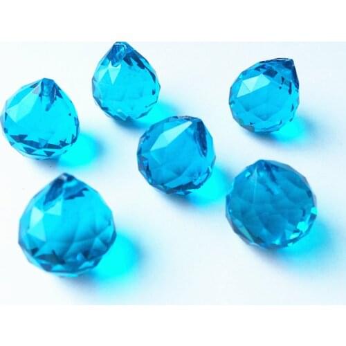 24pcs (Free Rings) 20mm Aqua Faceted Crystal Chandelier Parts Prisms Lighting Ball Clear Suncatcher Wedding Home Decoration
