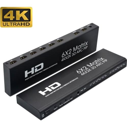 4K HDMI-compatible Matrix 6x2 4Kx2K HD Martrix box Splitter 6 In 2 Out 4K 3D with 3.5mm stereo sound High Definition Switch