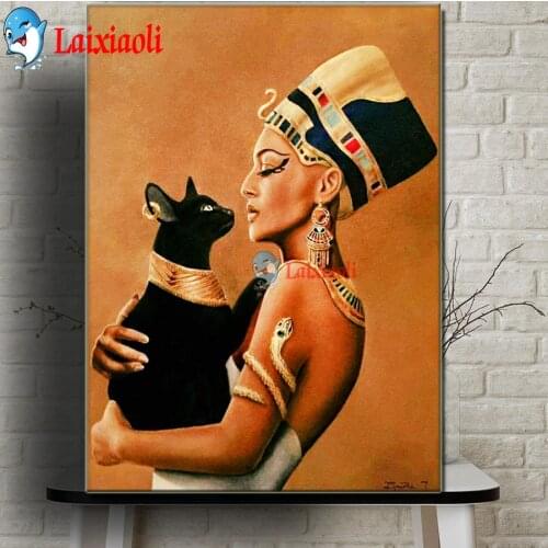 Full Drill 5D DIY Diamond Painting "Cleopatra with black cat "3D Embroidery Cross Stitch Queen of egypt snake Home Decor Gift