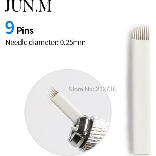 Free Shipping 50pcs 9 Pin Permanent Eyebrow Makeup Blades Tattoo Manual Needle For Microblading Pen Machine 3D Eyebrow