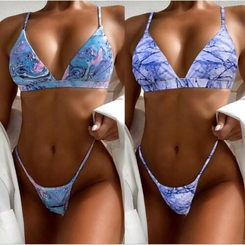 Bikini 2020 Triangle Swimsuit Women Purple Beach Wear High Cut Swimwear Sexy Micro Bathing Suit Female Bathers Print Marble New