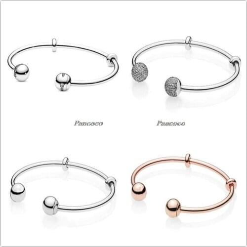 925 Sterling Silver Quality Moments Open Bangle Pave Caps With Cubic Zirconia Bracelet Fit Bead Charm Fashion Jewelry