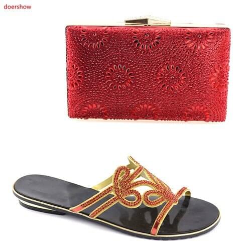 Doershow Italian Shoes and Bags To Match Shoes with Bag Set Shoe and Bag Set New 2018 red Shoe and Bag Set for Party HBV1-21