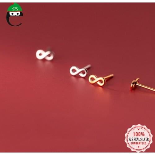 ElfoPlataSi Real 925 Sterling Silver Fashion Mini Infinite Charm Stud Earrings for Women Wedding Party Wholesale Jewelry DD798