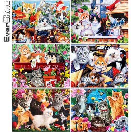 Evershine Full Square Diamond Embroidery Cat 5D DIY Cross Stitch Diamond Painting Animal Mosaic Kit Home Decor Gift