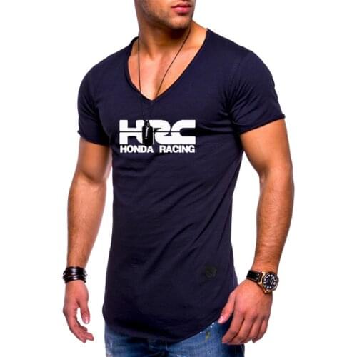 New Summer Mens T-shirt HRC race motorcycle casual Cotton Short Sleeve V-neck Fashion Hip Hop Harajuku Men Clothes