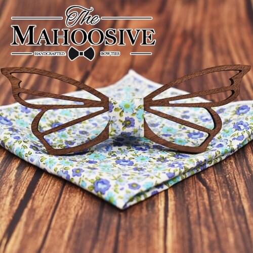Hollowed butterfly Pocket square Handerchief Wood Bowtie Sets for Mens Wooden Bow Tie Bowknots for mens Wedding Party men