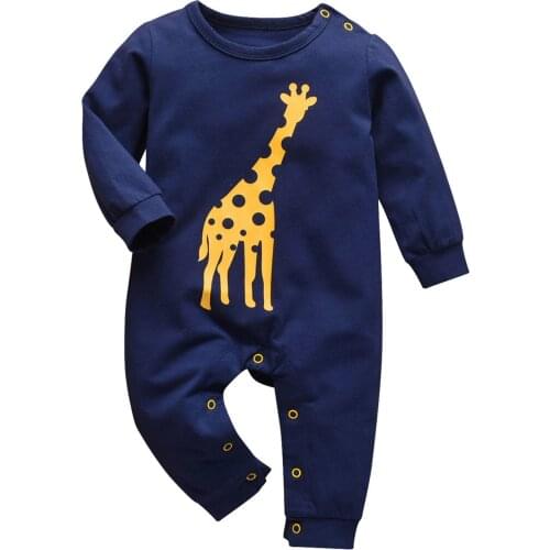 Newborn Baby Boys Romper O-Neck Cotton Jumpsuit Baby Toddler Clothes Long Sleeve Giraffe Printed One Piece Baby Home Pajamas