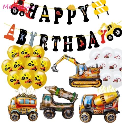 12inch Construction Excavator Latex Balloon Tractor Vehicle Ball Toys for Boys Favors Birthday Party Decor Baby Shower Globos