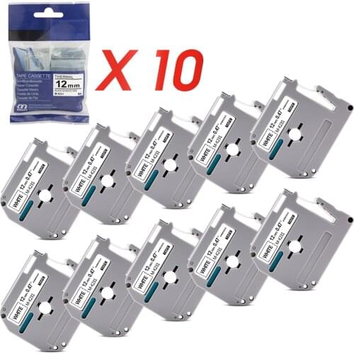 Absonic 10PCS MK231 MK-231 MK 231 Compatible Brother Black on White Label Tape M-231 M-K231 Cartridge Ribbon for Brother PT-80