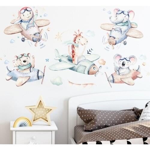Cute Animal Pilot Wall Stickers for Boys room Decor Removable Kids room Nursery Wall Decor Wallpapers Home Decoration Decals