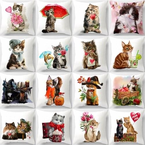 Cartoon Cat animal Sofa Decorative Cushion Cover Pillow Pillowcase Polyester 45*45 Throw Pillow Home Decor Pillowcover 40888