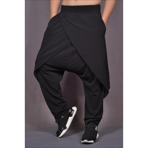 27-44 Spring And Summer Mens New Trousers Stage Dance Loose Large Crotch Pants Hypotenuse Skirt Wide Legs Harem Pants Costumes