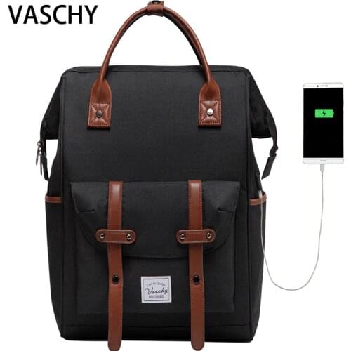 VASCHY Men Backpack Anti Theft 15.6 Inch Laptop Backpack With USB Charger Women Travel Daypacks SchoolBag Teens Leisure Backpack