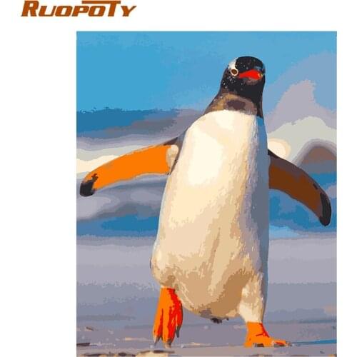 RUOPOTY Frame Picture Penguin Animals Diy Painting By Numbers Wall Art Painting Canvas By Numbers For Home Decors Diy Gift