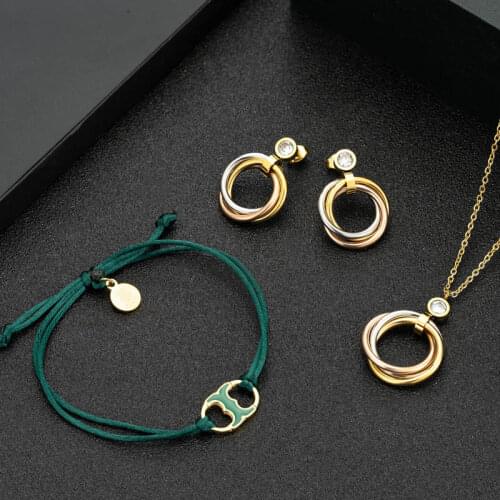 Zlxgirl jewelry 2021 New arrival stainless steel pendant with earring bracelet women accessory sets couple gifts free ship