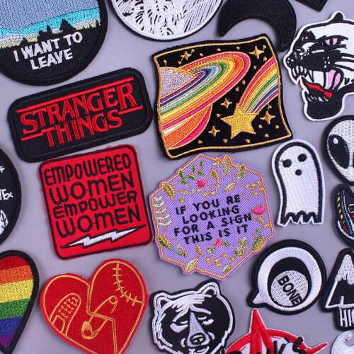 Letter Patch For Clothing Iron On Alien Embroidered Patches For Clothes Appliques For T-shirt Badges Apparel Stripe Punk Patch