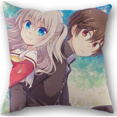 Anime Girl Charlotte Pillowcase Cotton Linen Fabric Square Zippered Pillow Cover For Home Wedding Decoration 45X45cm Not Fade