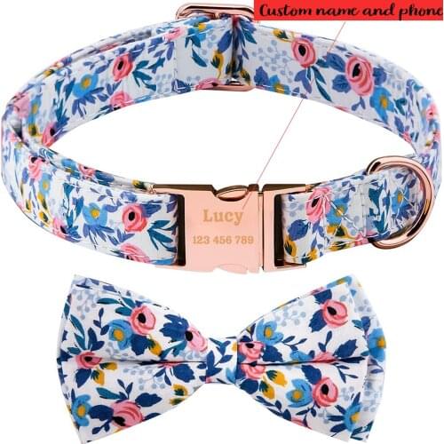 New product custom pet collar flower dog collar can engrave the name and personality words on the gold buckle