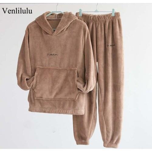 Autumn Winter Fleece Sleepwear Women Home Suits Pajamas Set Women Loungewear Warm Plush Lounge Sleep Wear Homewear Female