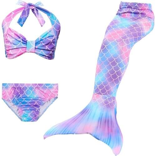 3-12Y Mermaid Tails Costumes With Monofin Fin Girls Bikini Set Kids Swimsuit The Little Tail Mermaid Cosplay Costume