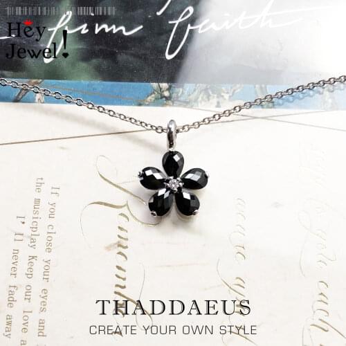 Necklace Black Petals Flower,2021 Summer Brand New Romantic Fine Jewelry Europe 925 Sterling Silver Bijoux Gift For Women