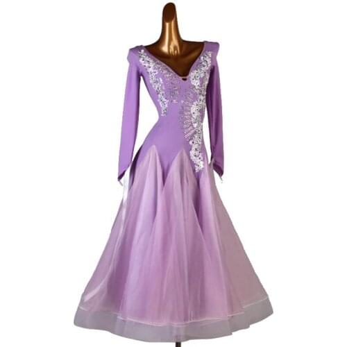 Ballroom dress waltz dress rumba standard smooth dance dresses Ballroom dance competition dress Light purple