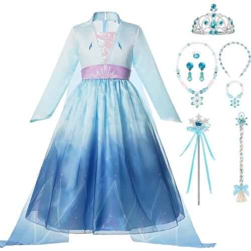 Frozen Princess Elsa Cosplay Dresses Girl Kids Party Elsa Costume Halloween Sequin Autumn Winter Birthday Christmas Clothing JYF