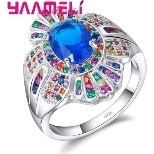 Attractive Wide Band Ladies Crystal CZ Engagement Cocktail Ring for Women 925 Sterling Silver Cubic Zircon Jewelry