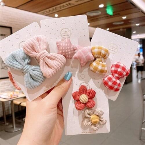 Simple Cute Lattice Dot Fabric Bow Flower Rubber Band Hair Rope Korean Fashion Sweet Girl Children Ponytail Hair Accessories
