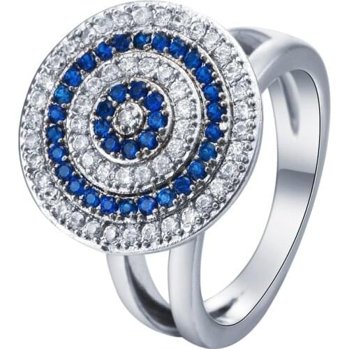 Luxury Round Blue Zircon Women Rings Classic Jewelry Wedding Anniversary Gift for Wife/Mother Elegant Lady Finger Ring