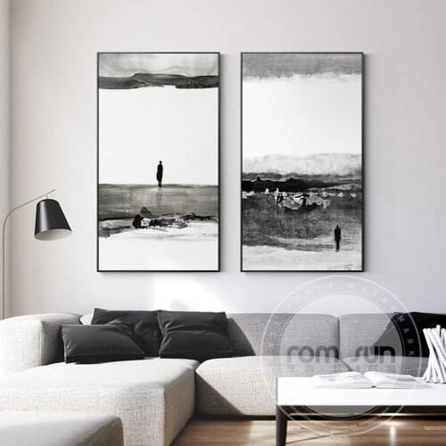 Nordic Abstract Landscape Wall Art Black White Nostalgic Figure Canvas Painting Posters and Prints Wall Pictures Home Decoration
