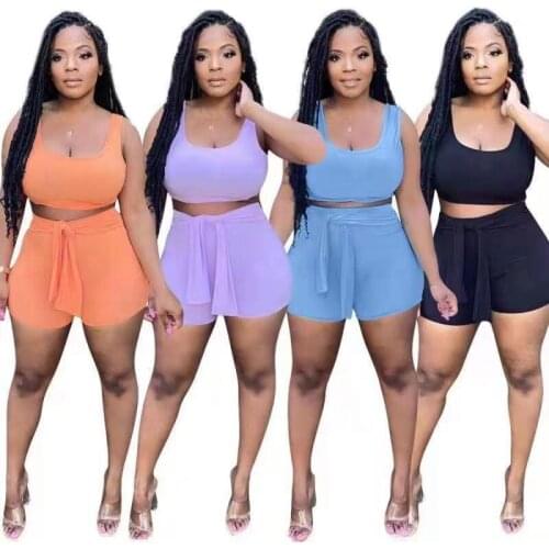 ZKYZWX Two Piece Set Sporty Outfits for Women Summer Clothes Sleeveless Crop Top Bandage Shorts Sexy Night Club Matching Sets