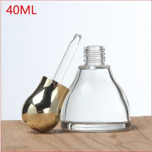 40ml Glass Essential oil bottle / Gold press lid / glass dropper bottle Serum hyaluronic acid cosmetic container 100pcs/lot
