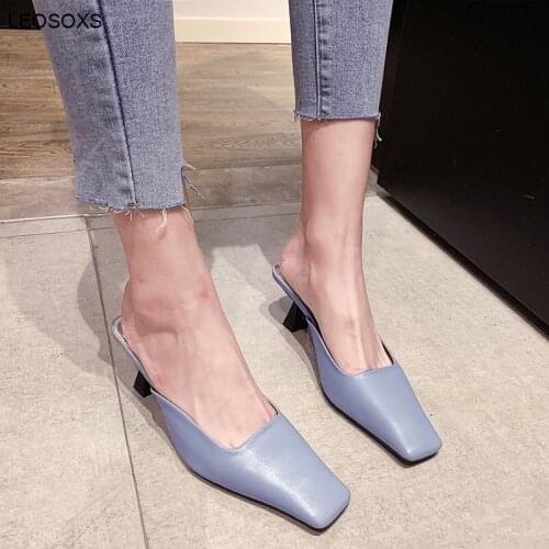 Shoes For Women High-heeled Half-drag Sandals 2021 Summer Fashion Shallow Mouth Baotou Wear Lazy Shoes