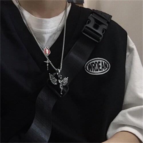 Colgante collar con estilo hip hop street retro, alas de aleación, pequeño ángel, accesorios para hombre y mujer, venta al por m