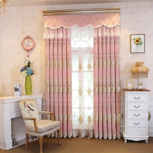 Curtains for Living Room Bedroom New Chenille Embroidery Curtain Pink Shading Curtain Cloth Fabric Curtain Wholesale