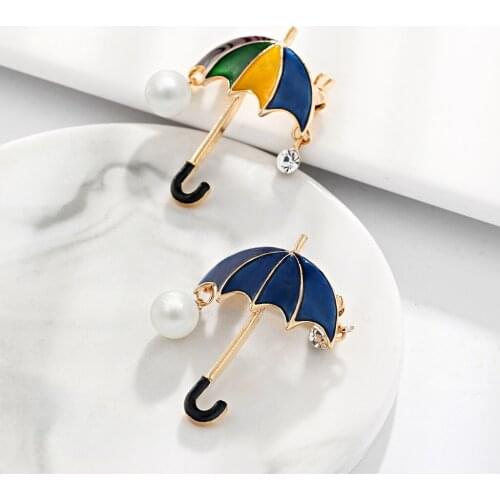 Trendy Umbrella brooch with simulated pearl Rhinestone Brooches for Women Enamel Brooch Pins Jewelry Accessories