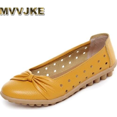MVVJKE 2018 Summer Women Ballet Flats Genuine Leather Loafers Shoes Slip On Flat Heel Shoes Ladies Loafers Ballerina Flats