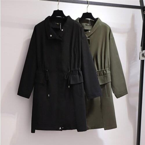 2020 Plus size XXL-6XL Cotton Trench Coat Women Spring Autumn Hooded Windbreaker Oversize Casual Top Zipper Long Outerwear KW144