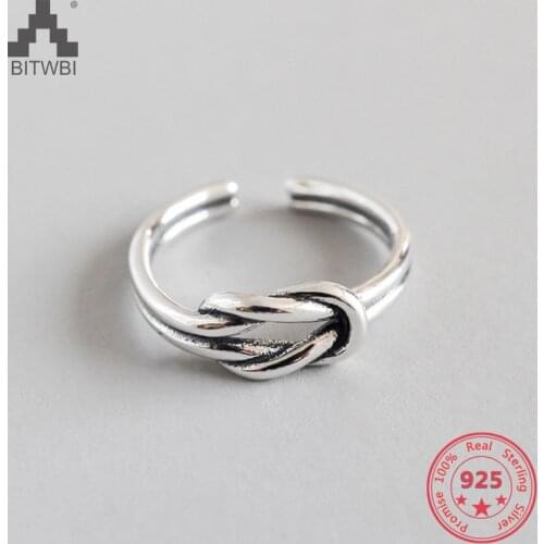 2019 New Arrival Pure 100% 925 Sterling Silver Fashion Double Knot Antique Old Personality Open Silver Ring