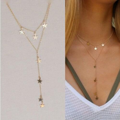 2021 Real 925 Sterling Small Star Delicate Y Shape Long Lariat Multi Layered Necklaces For Sexy Women Lady Fashion Jewelry Gift