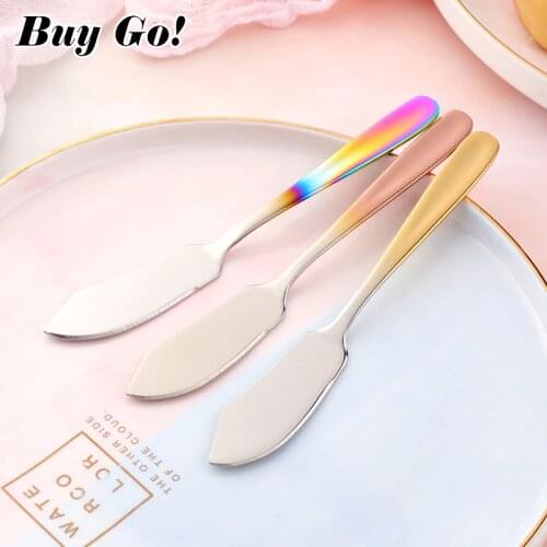 1pc Butter Knife Food Grade 304 Stainless Steel Dessert Jam Spreaders Cream Cheese Knife 8 Colors Western Cutlery Breakfast Tool