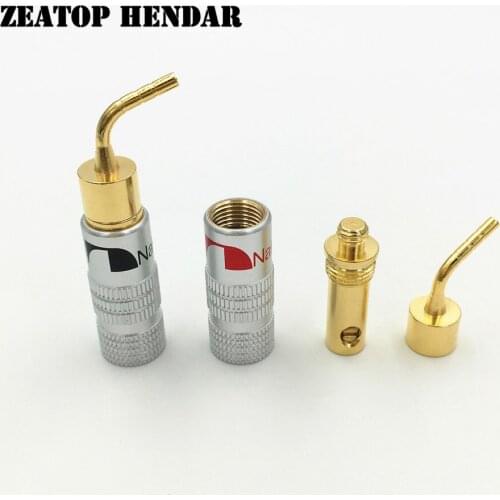 10Pcs High Quality 24K Gold Nakamichi Speaker Pin Angle 2mm Banana Plugs Speaker wire Screw Lock Connector